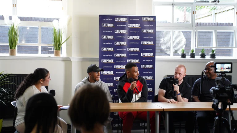 Five young people in a panel 
