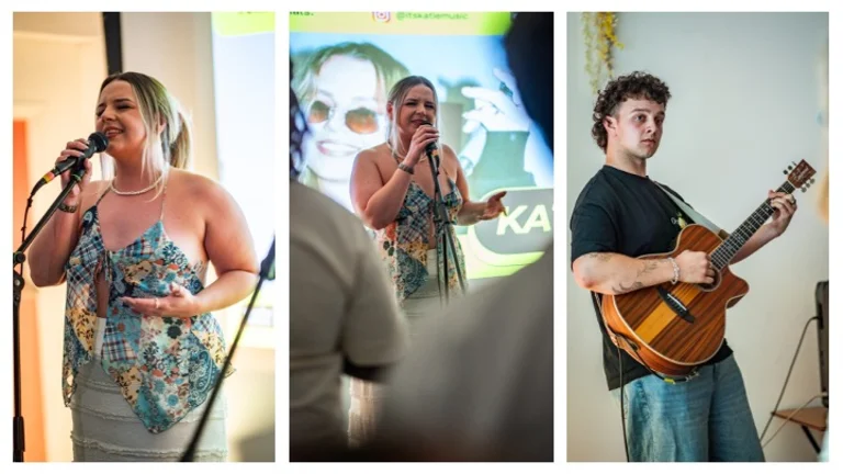 a collage of performers
