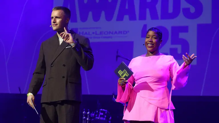 The hosts of the youth music awards 2025 on stage
