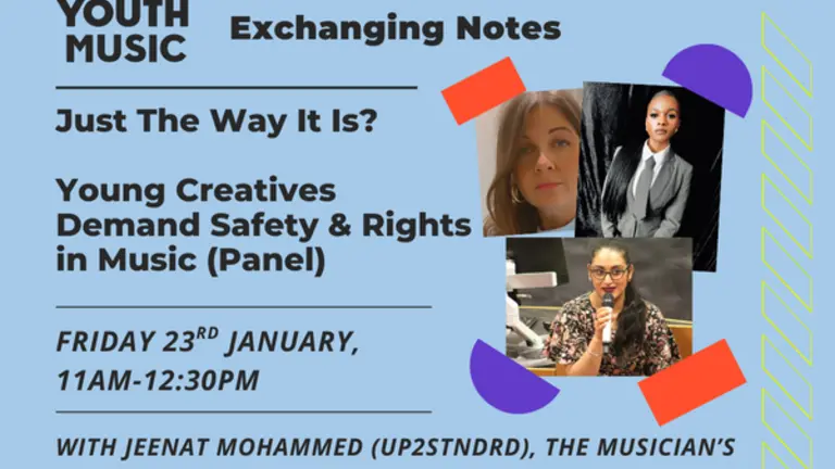 Graphic with headshots on