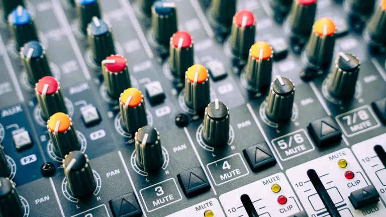 a close up of a sound desk