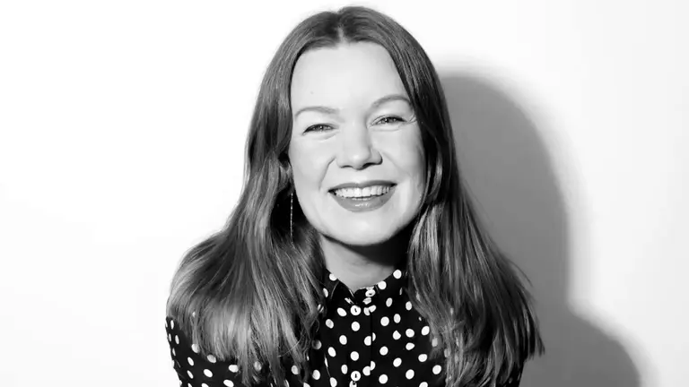 headshot in black and white