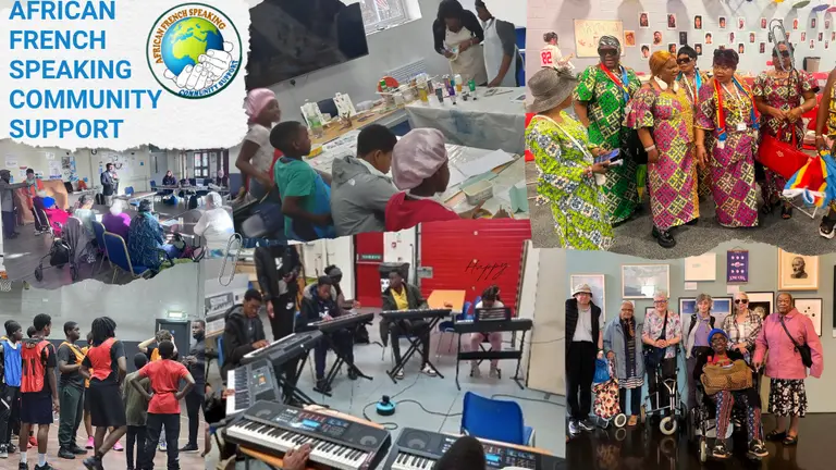 A collage with different photos of the African French Speaking Community Support events
